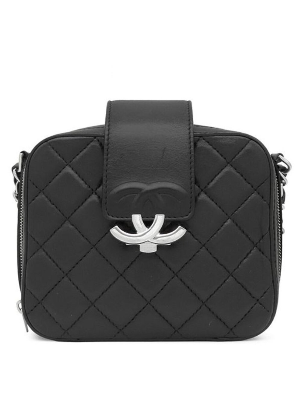 Chanel Shoulder Bag Half Coco Lambskin Black Silver Chain 24
